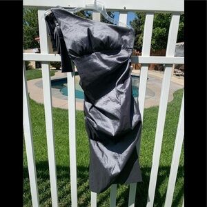 Xscape one shoulder metallic silver‎ bodycon dress